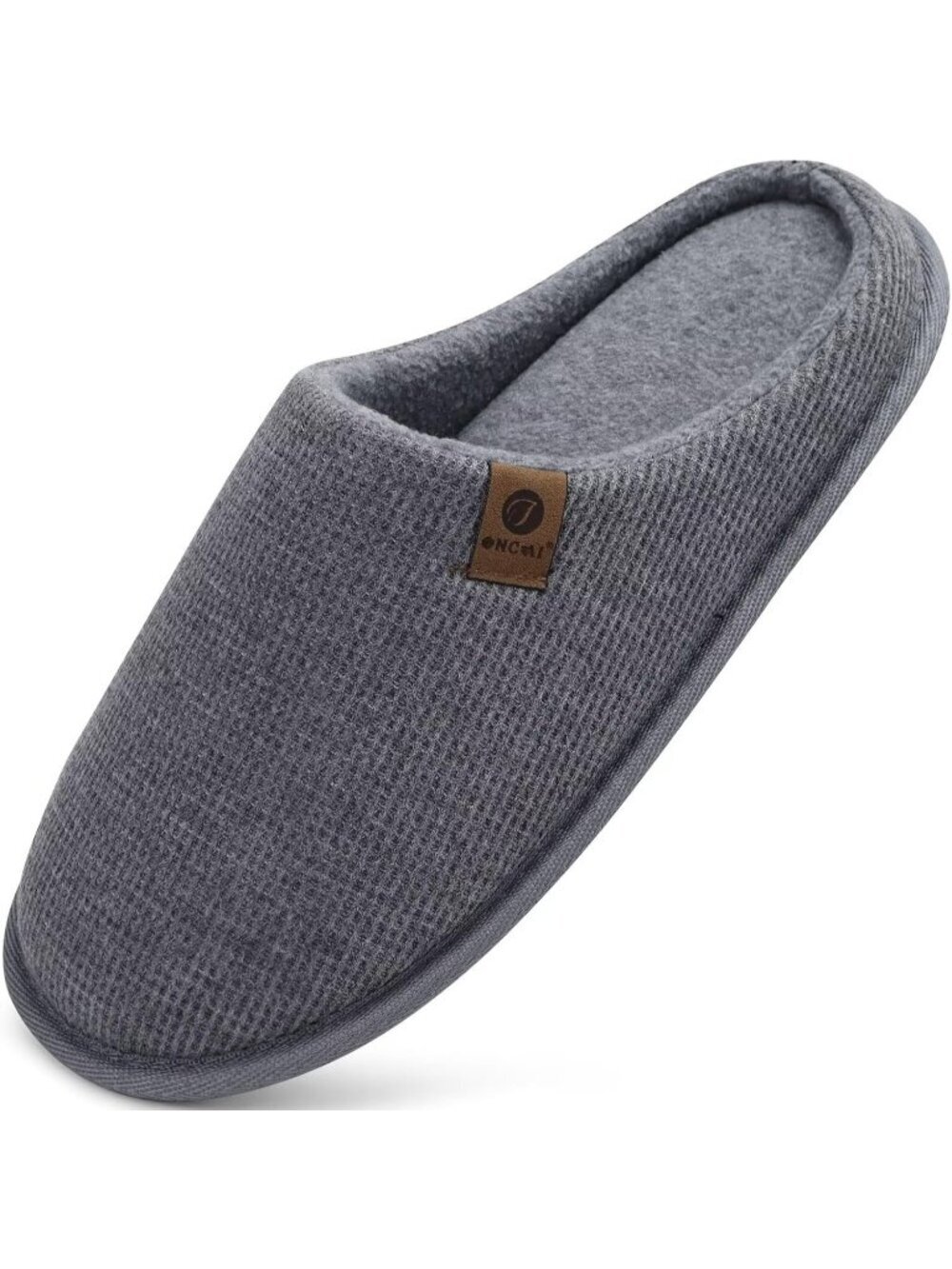 Men's Grey Cushion Memory Foam Shake Fleece Faux Fur Lining House Slipper Shoes